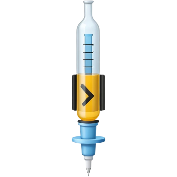 Minimalist emoji-style sticker of a medical syringe with a black tape X across it. Symbol of silence. Desaturated tones.
 emoji