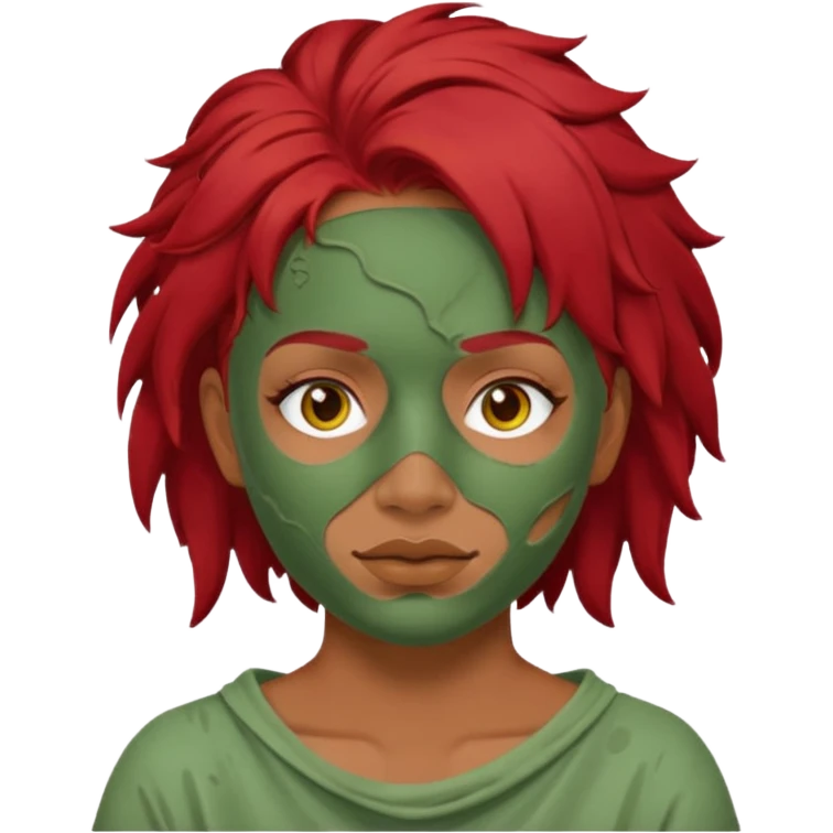 messy green full face clay mask red hair  emoji