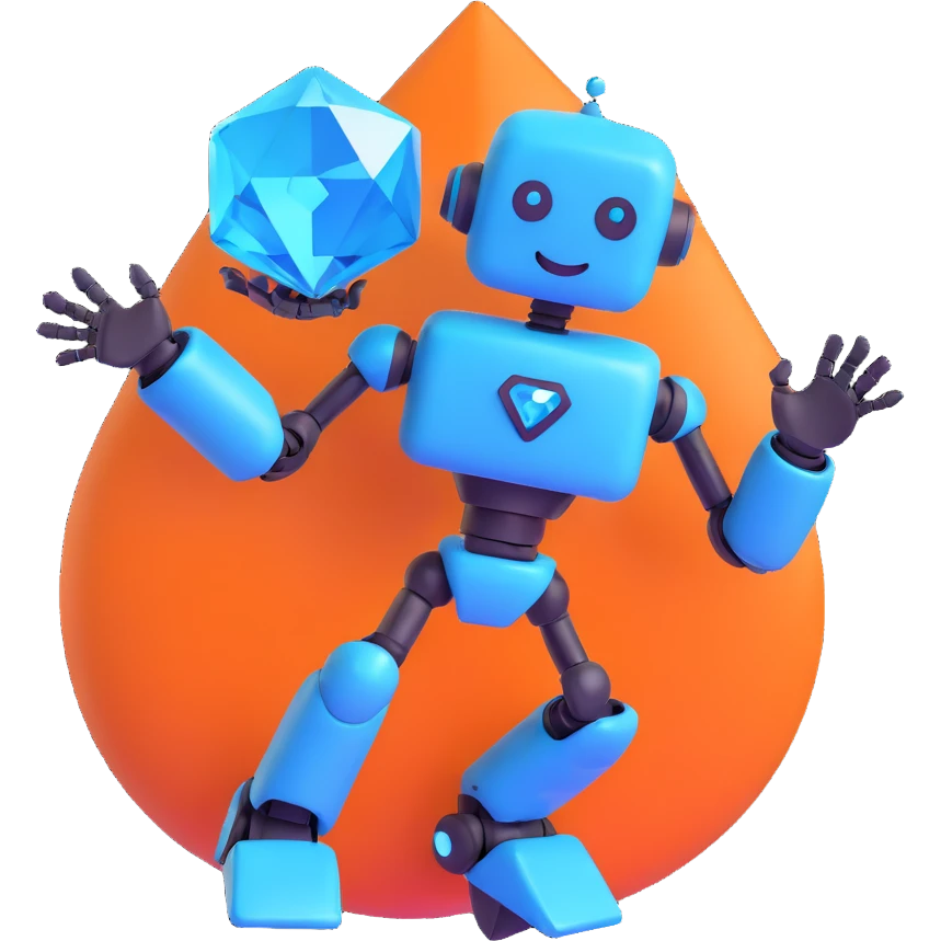 smiling robot and a large blue diamond in a dynamic pose emoji