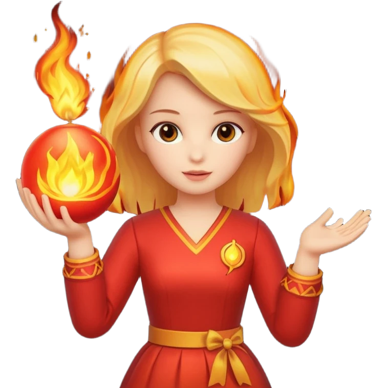 Boneca segurando uma Bola que está queimando emoji