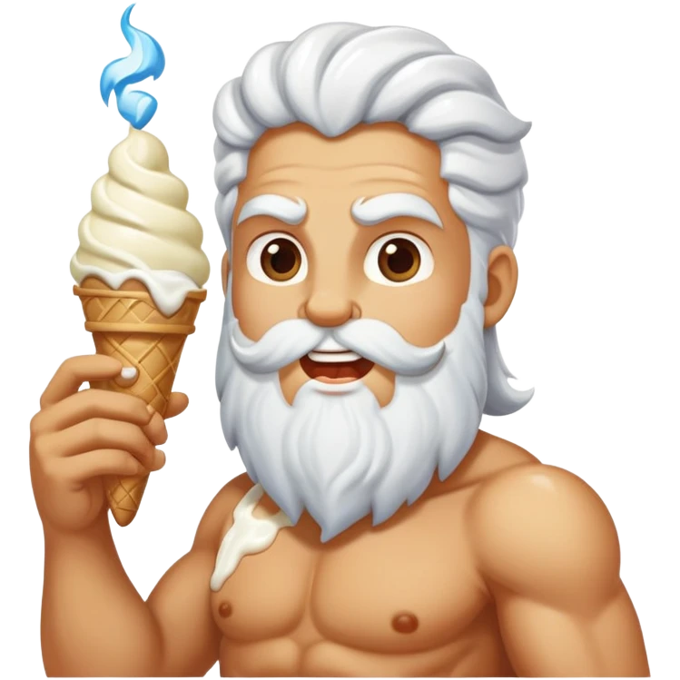happy Zeus eating white ice cream holding thunderbolt emoji