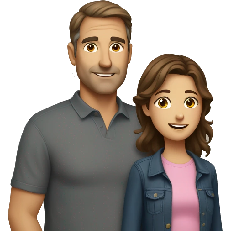 Middle age dad with brown hair and grownup daughter with brown hair  emoji