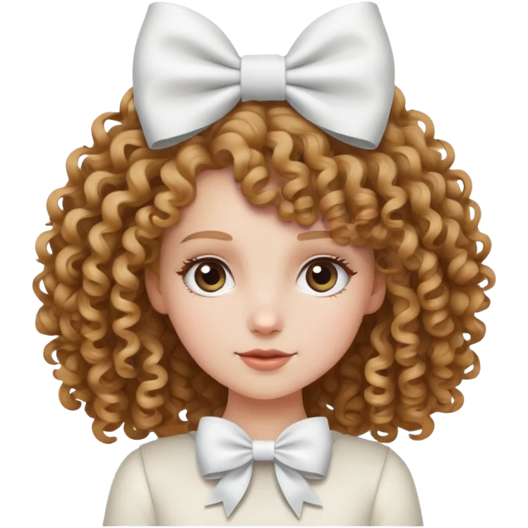 White girl with curly hair and white bow on her head emoji