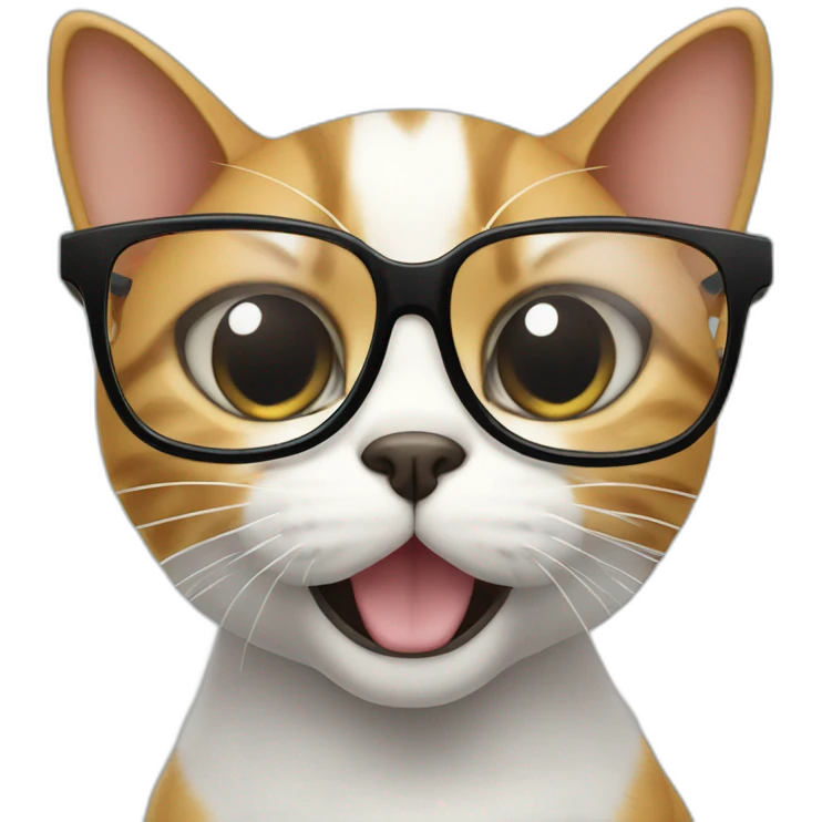 A cat's head in tech-savvy glasses with screens and a phone in its hand emoji