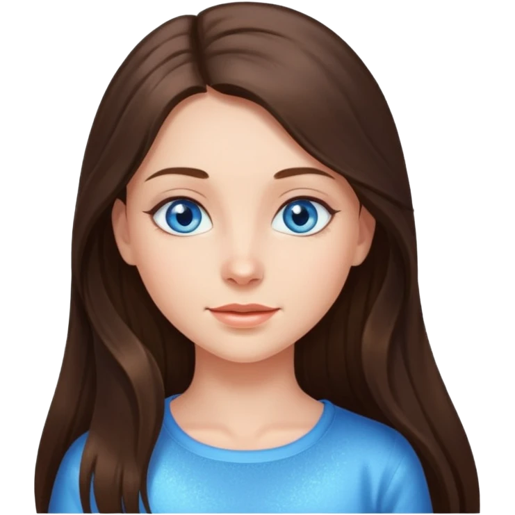 brunette long hair girl with blue eyes sparkling with love emoji
