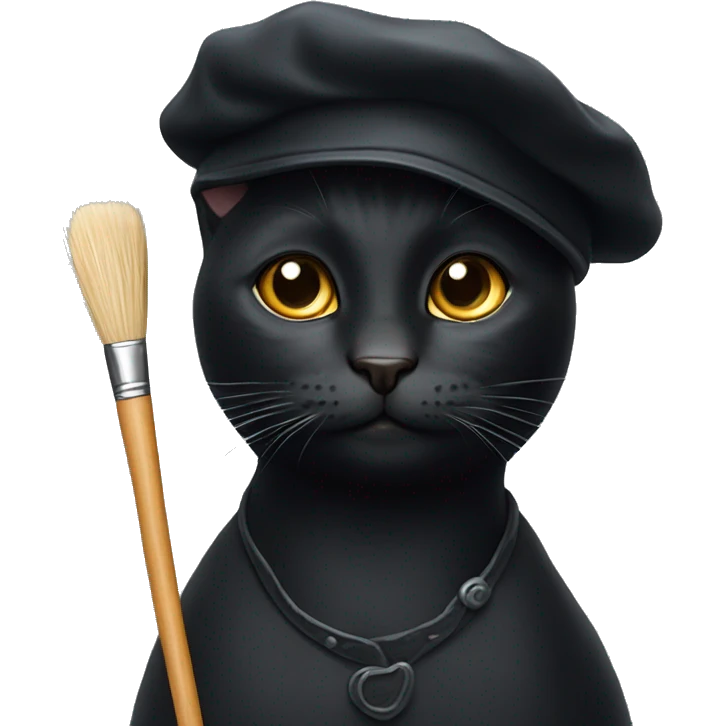 black cat wearing beret with a paintbrush ￼  emoji