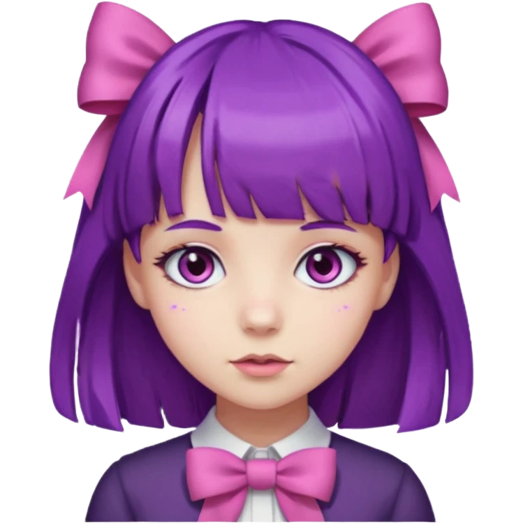 girl with bangs and purple hair and pink hairbow on the side of head emoji