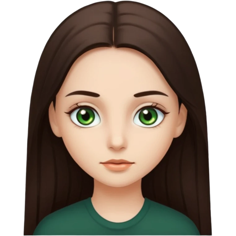 Girl with dark green eyes, light eyebrows and long dark-brown straight hair emoji
