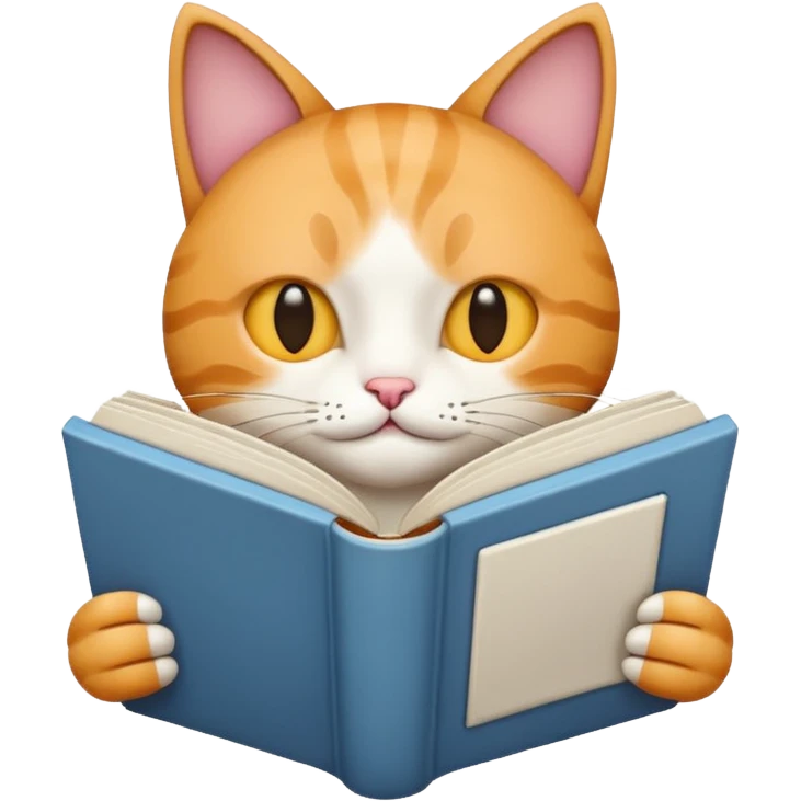 Cat reading white book emoji