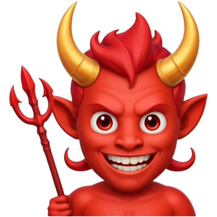 Red devil with horns and trident, grinning mischievously emoji