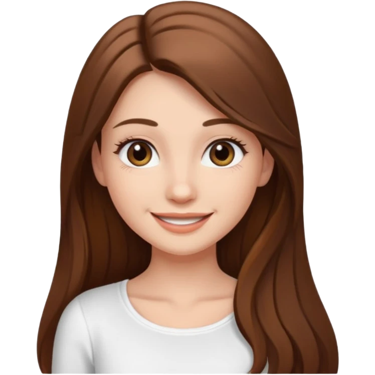 pretty girl with long brown hair, long eyelashes, wearing a white top emoji