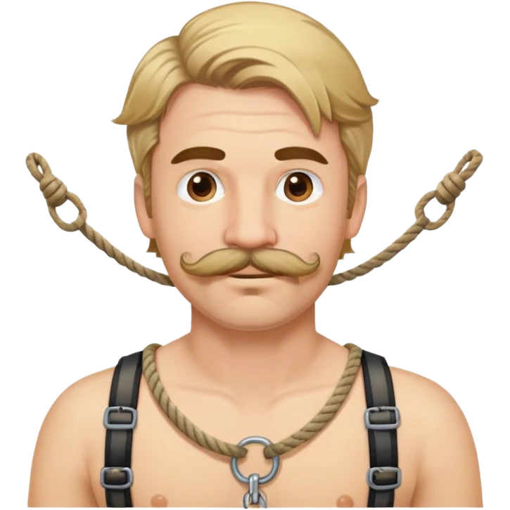 Dirty Blond hair guy with a mustache and chin hair in a rope harness  emoji