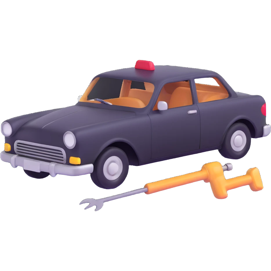 icon of a car with a visible dent from a crash and dent repair tools like a lever and small hammer emoji