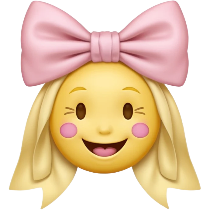 classic yellow laughing emoji with a very pretty pale pale pink bow no nose and closed eyes emoji