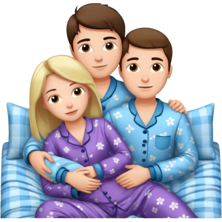 A woman and a young man are lying in bed and cuddling with each other. emoji
