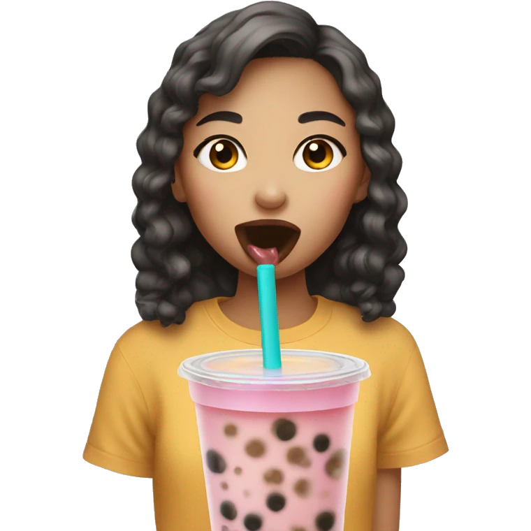girl eating bubble tea emoji