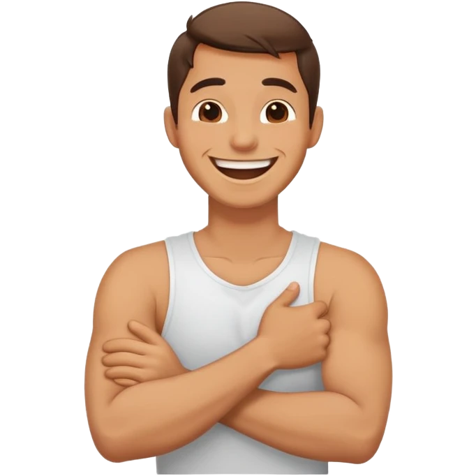 guy arms crossed holding neck while laughing emoji