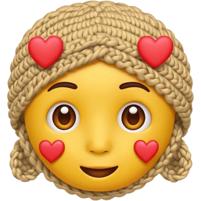 Cute Yellow face emoji crocheting with hearts around head  emoji