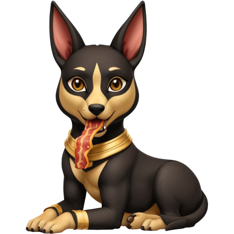  Fit mean Short-eared Black fur beautiful female anubis puppy statue posed biting bacon  emoji