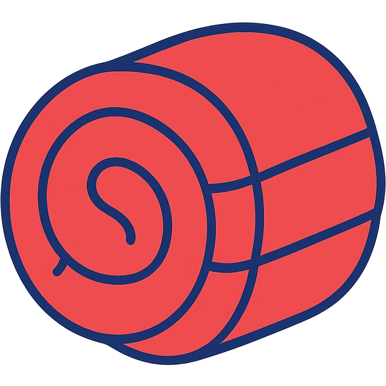 red sleeping bag rolled up into a circle, minimal flat style emoji