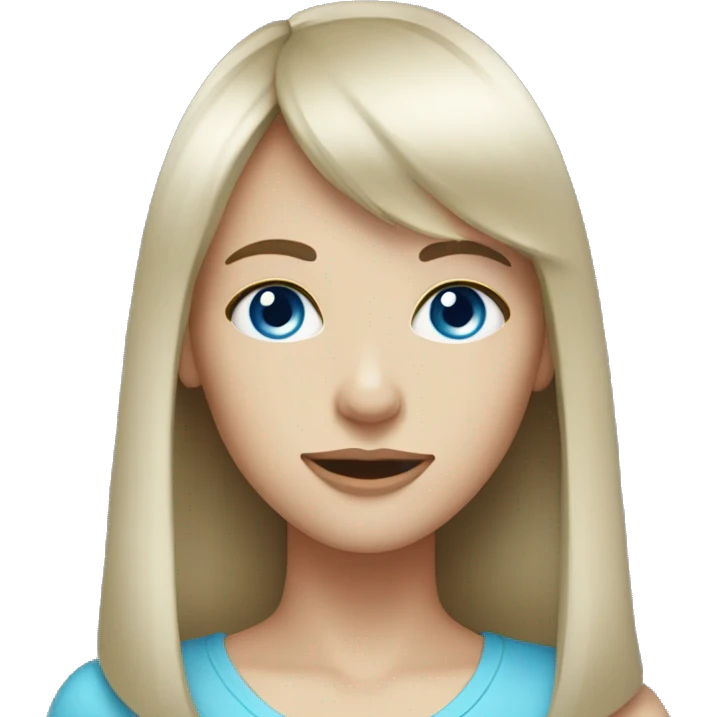 slender white brunette with bangs, blue eyes emoji