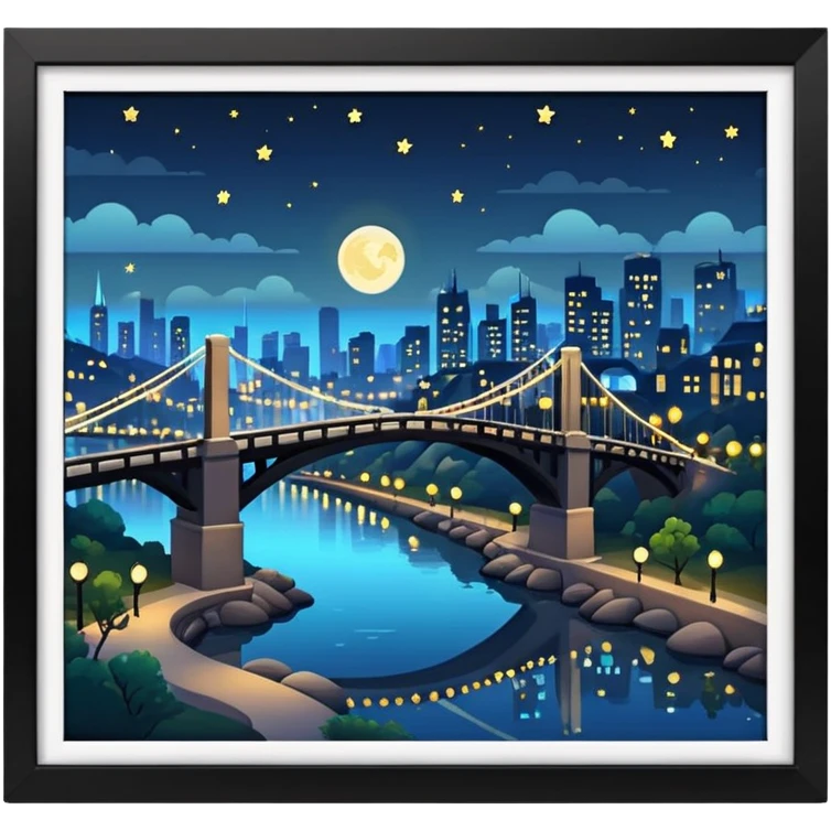 night time landscape with a bridge and city lights emoji