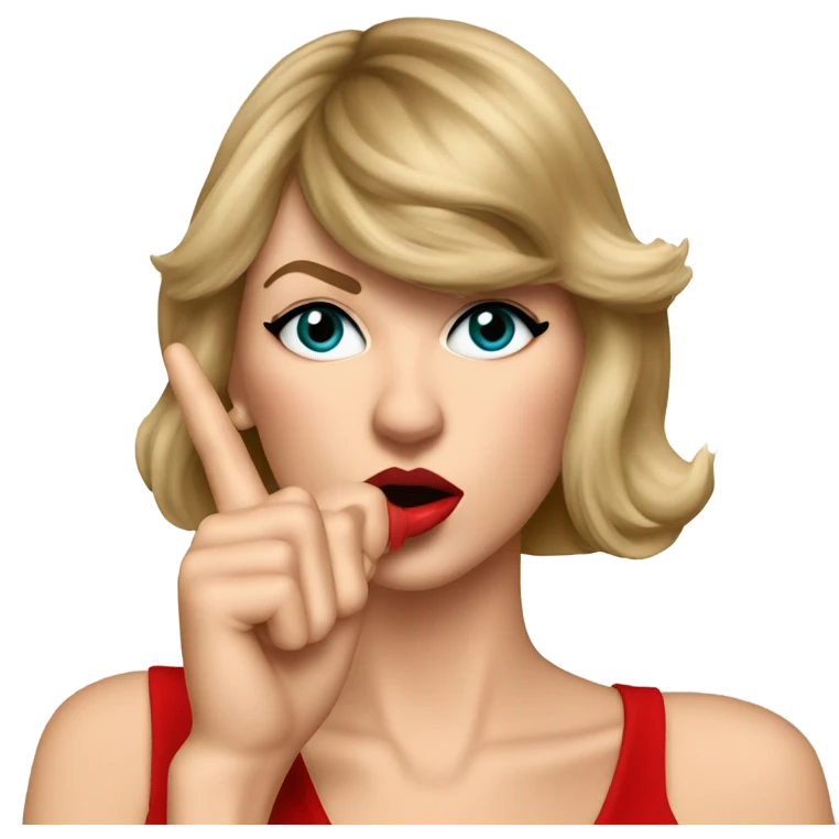 taylor swift with her index finger in front of her mouth shushing someone emoji