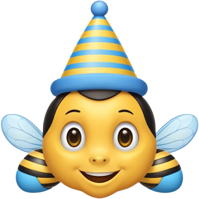 
Bees with blue Birthday Hat, Happy bee with striped party hat emoji