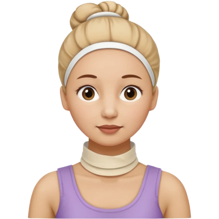 a woman, with a bun, mid 60, wearing a tracheostoma emoji