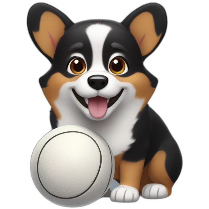 Black corgi Pixar style with a Big tenis ball emoji