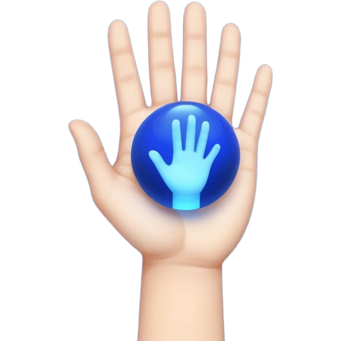 palm-down hand on top. Blue light ball in middle. Palm-up hand on bottom emoji