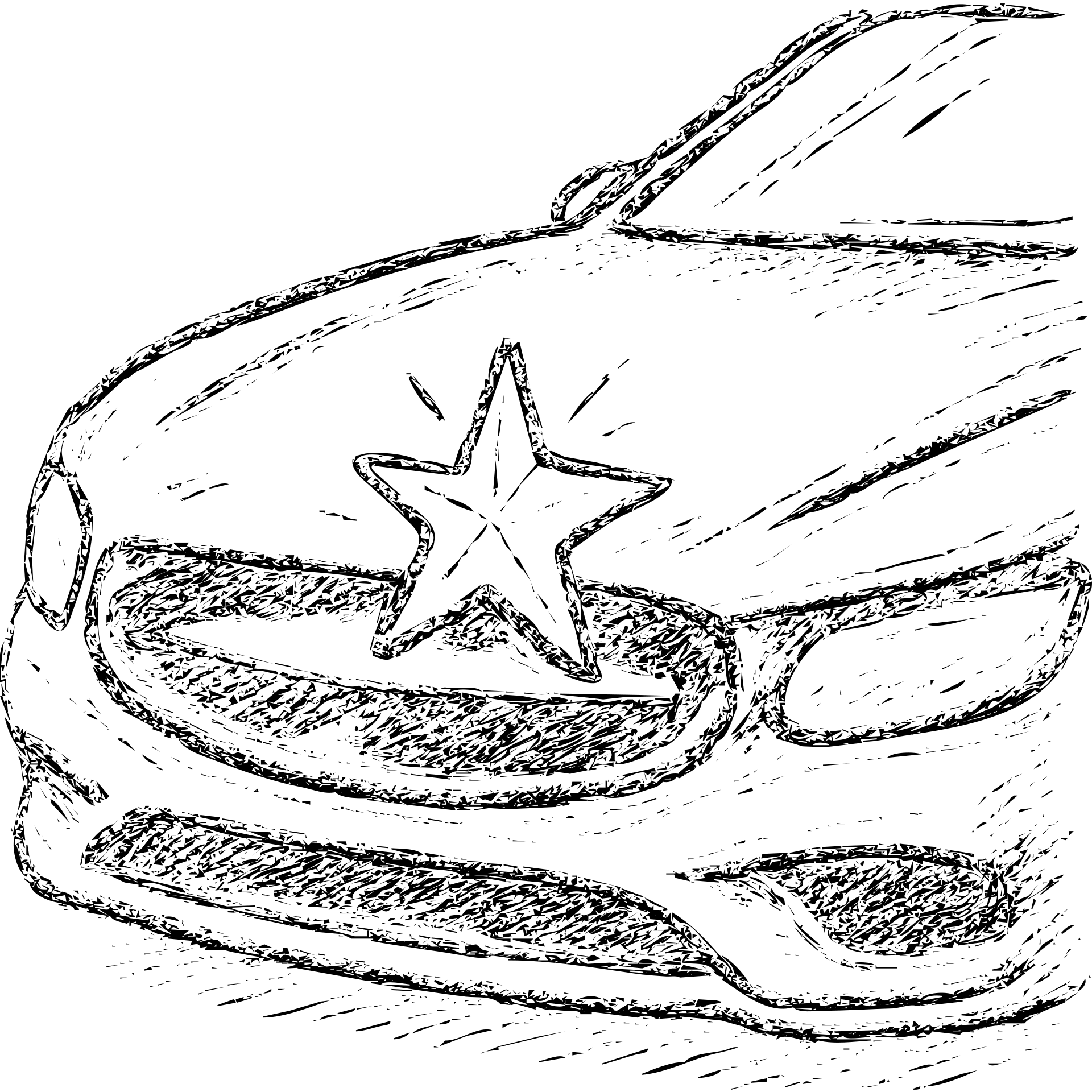 hand-drawn outlined icon of a bright star on a glossy black car surface, subtle reflections, gold or silver details, clean and modern emoji