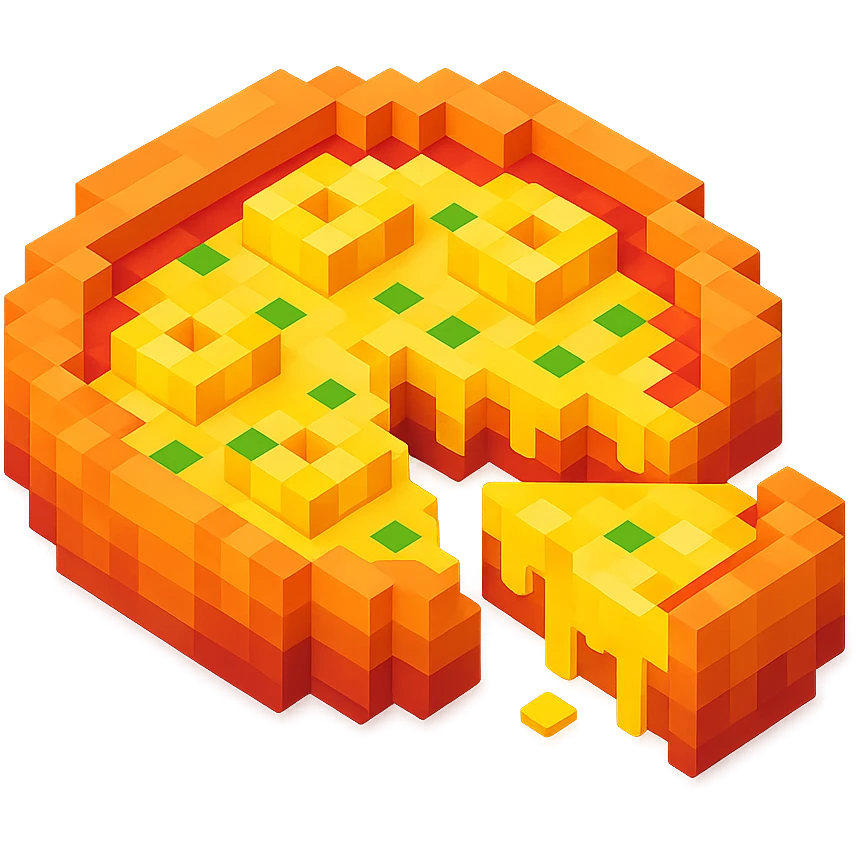voxel style pizza with pineapple and extra cheese, sliced emoji