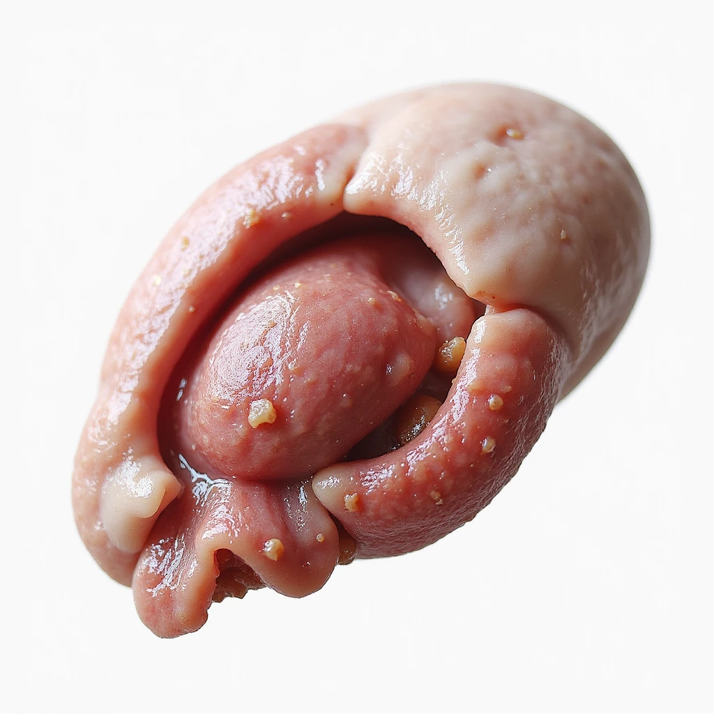 Pig thyroid gland, anatomical view, isolated on white background, hyperrealistic 4K, side view, clear anatomical details emoji