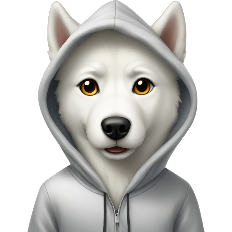 White husky wearing a hoodie emoji