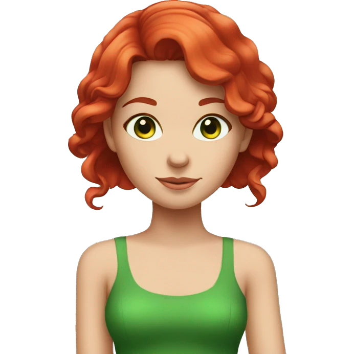 Girl with red hair and green eyes in red dress  emoji