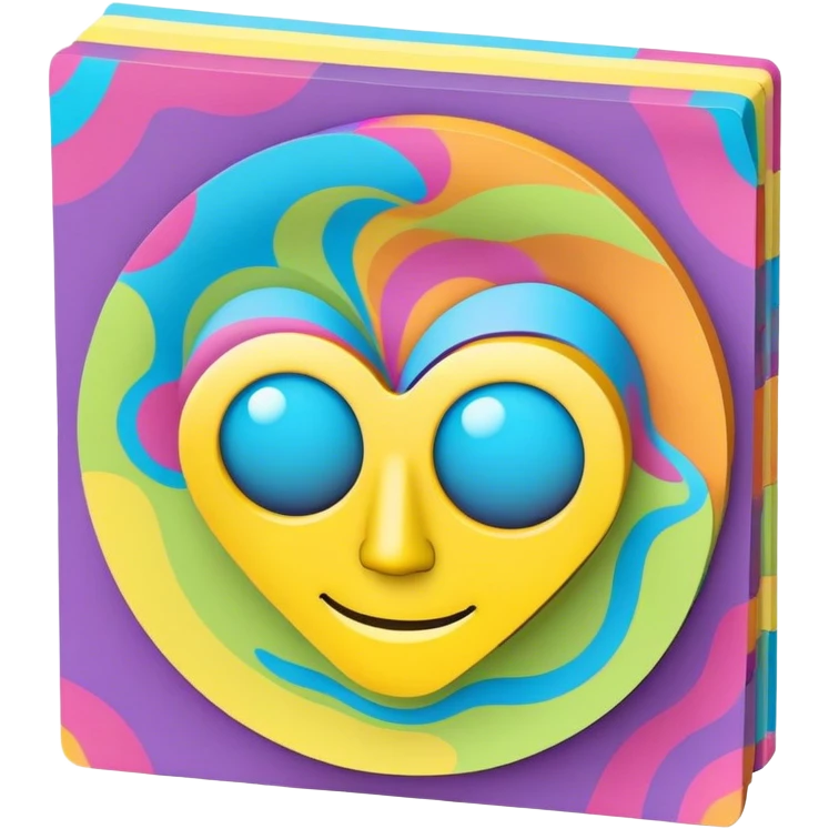 3D, psychedelic colored hippie style sticky note emoji