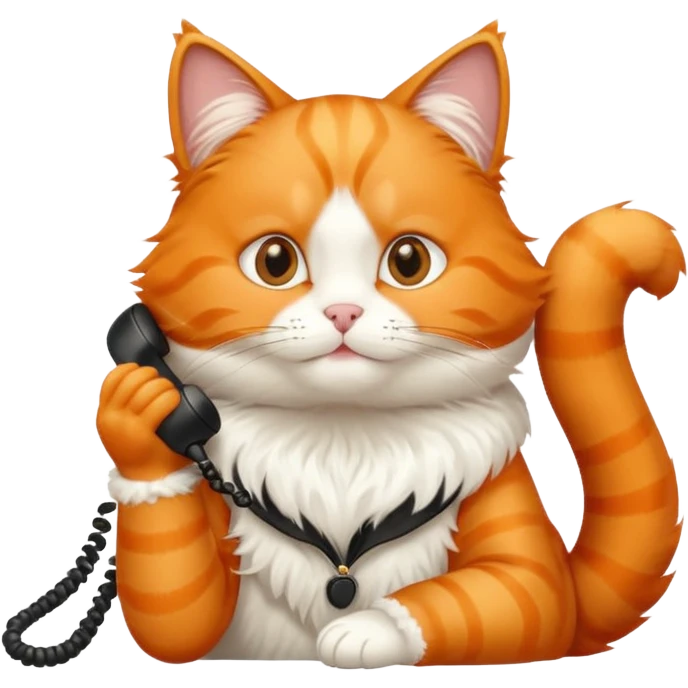 The orange cat is sitting and making a phone call. emoji