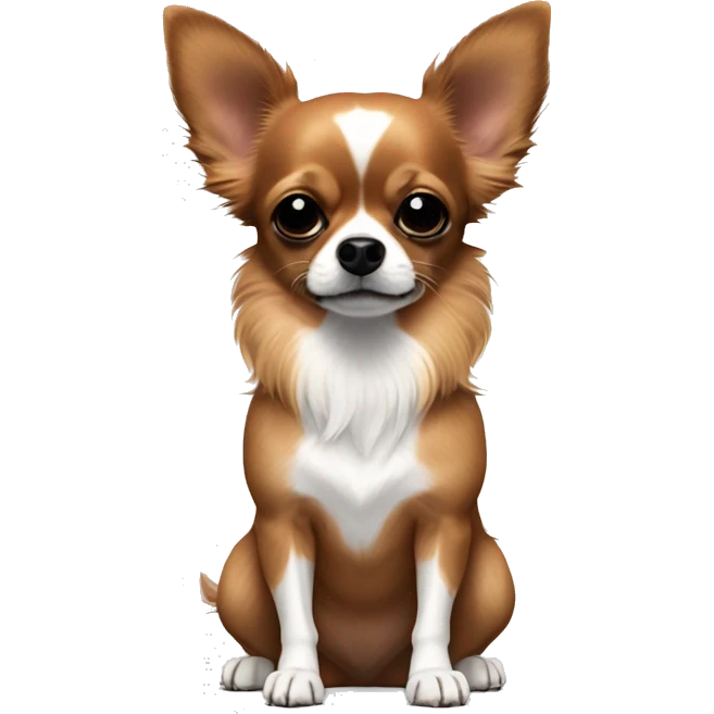 brownish red long hair chihuahua with a black patch of fur around nose and black nose and white patches emoji