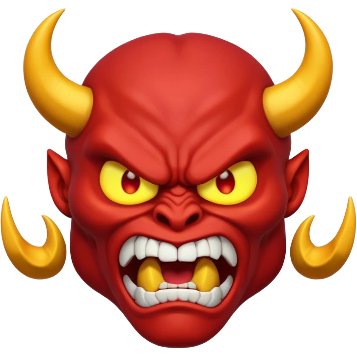 Muscular red demon emoji, 3D cartoon style, angry face, glowing eyes, unique horns. emoji