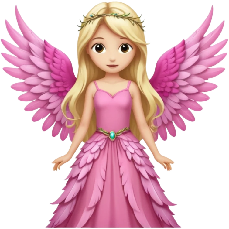 Fairy long blonde hair pink long dress large wings emoji