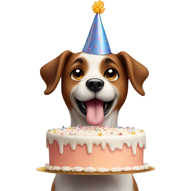 dog behind a birthday cake emoji