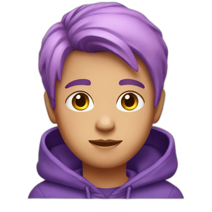 A boy with short pink hair and earrings in a purple hoodie emoji