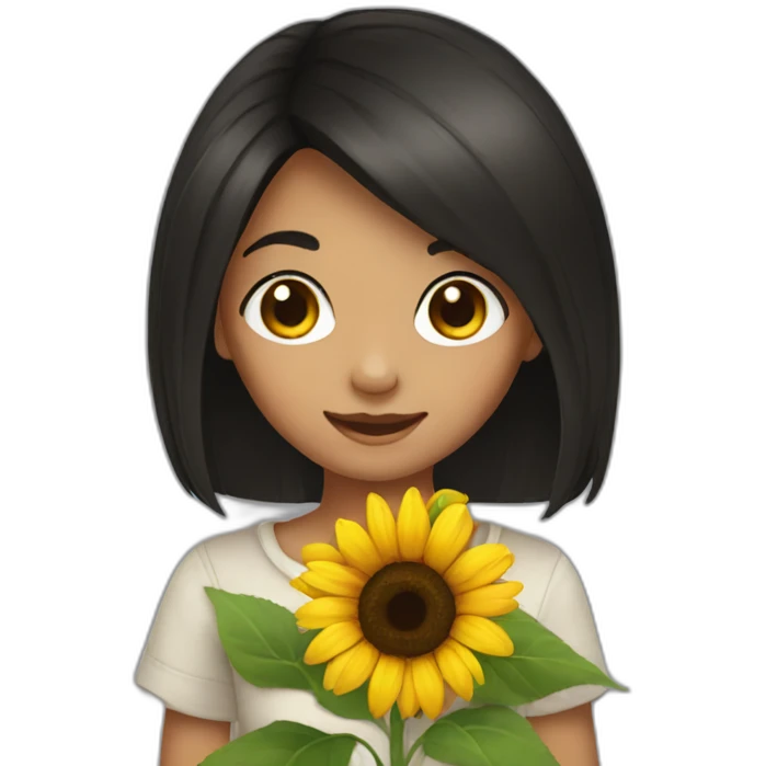 black hair brown eyed girl holding sunflower emoji