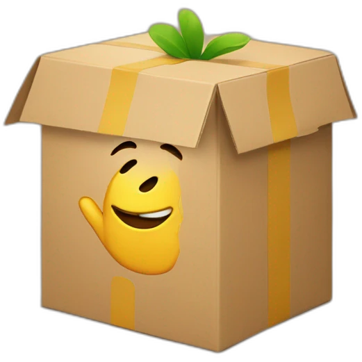 Video icons, camera, logos, likes, thumbs up, marks, views, coverage, applause fly out of a Cardboard box emoji