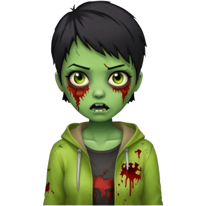 Zombie girl with black short hair in zombie green emoji