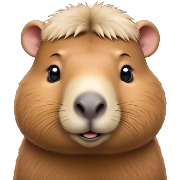 Cinematic Cute Capybara Portrait Emoji, Head tilted playfully and inquisitively, with a delightfully fluffy, rounded form and a characteristically large, flat capybara head featuring a short snout and small ears, accentuated by soft, inviting fur and round, sparkling eyes full of charm, Simplified yet irresistibly adorable features, highly detailed, glowing with a warm, friendly glow, high shine, affectionate and lively, stylized with a touch of whimsical cuteness, soft glowing outline, capturing the essence of a mischievous yet loving capybara that feels like it could tumble out of the screen into your arms! emoji
