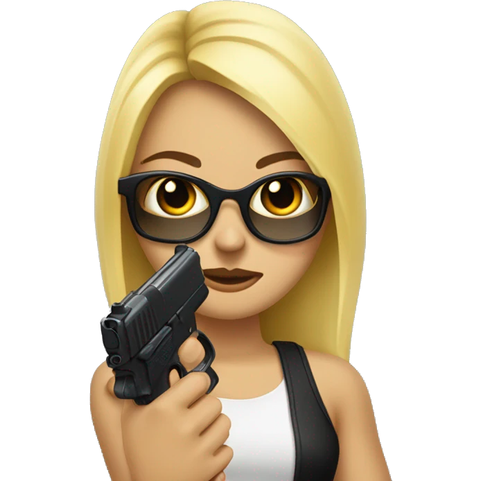 chica rubia con gafas y una pistola negra en la mano emoji