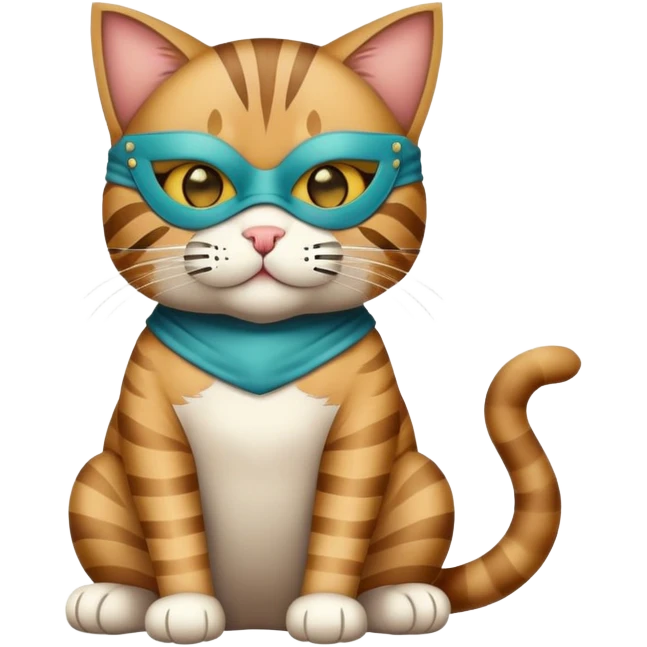 tabby cat full body sitting with a mask emoji