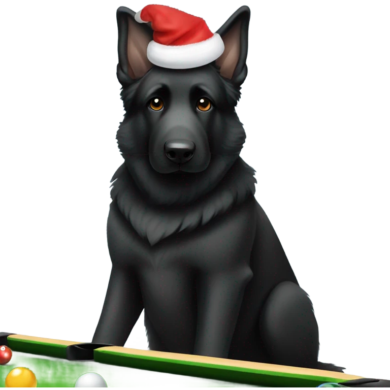 Black german shepherd with Santa hat playing pool emoji